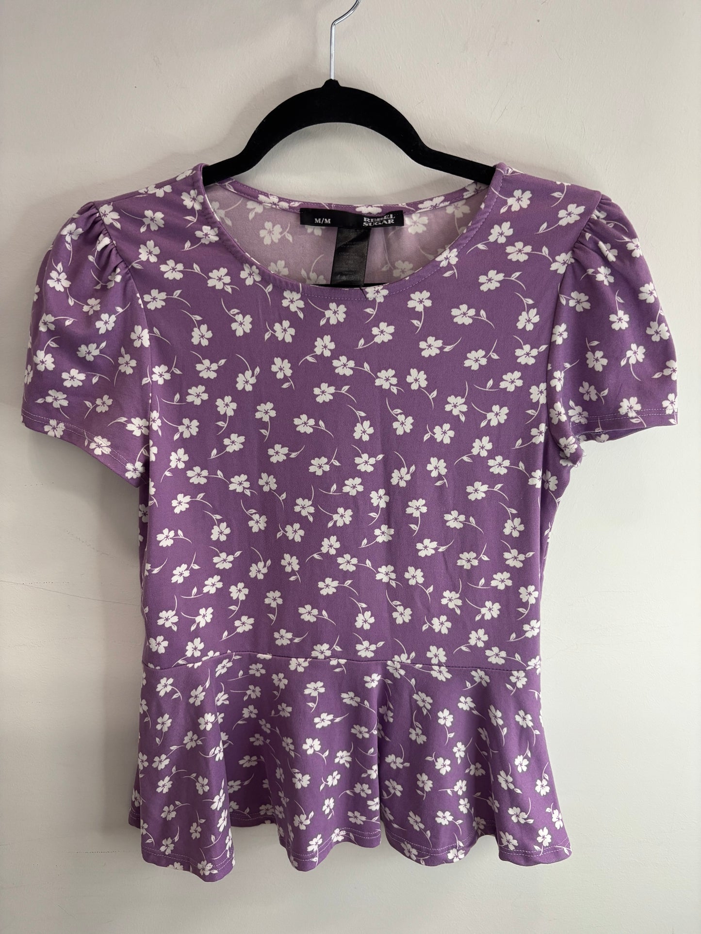 T-Shirt Mauve & Fleuri Blanc REBEL SUGAR - Grandeur: Medium