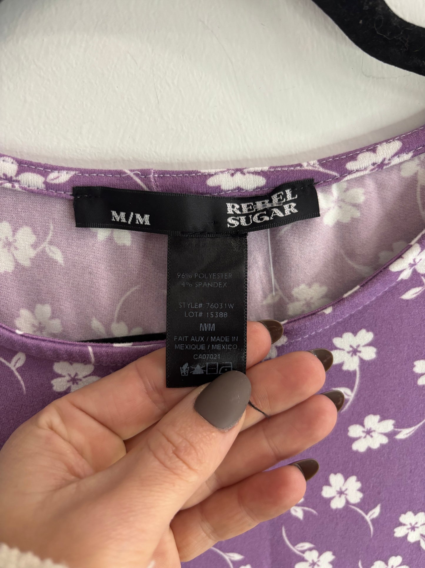 T-Shirt Mauve & Fleuri Blanc REBEL SUGAR - Grandeur: Medium