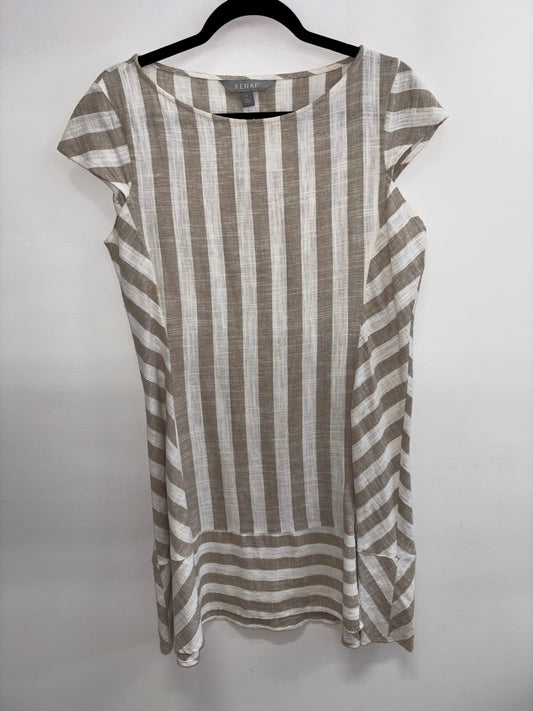 Robe Raillé Beige & Blanc Lin KENAR - Grandeur: Medium